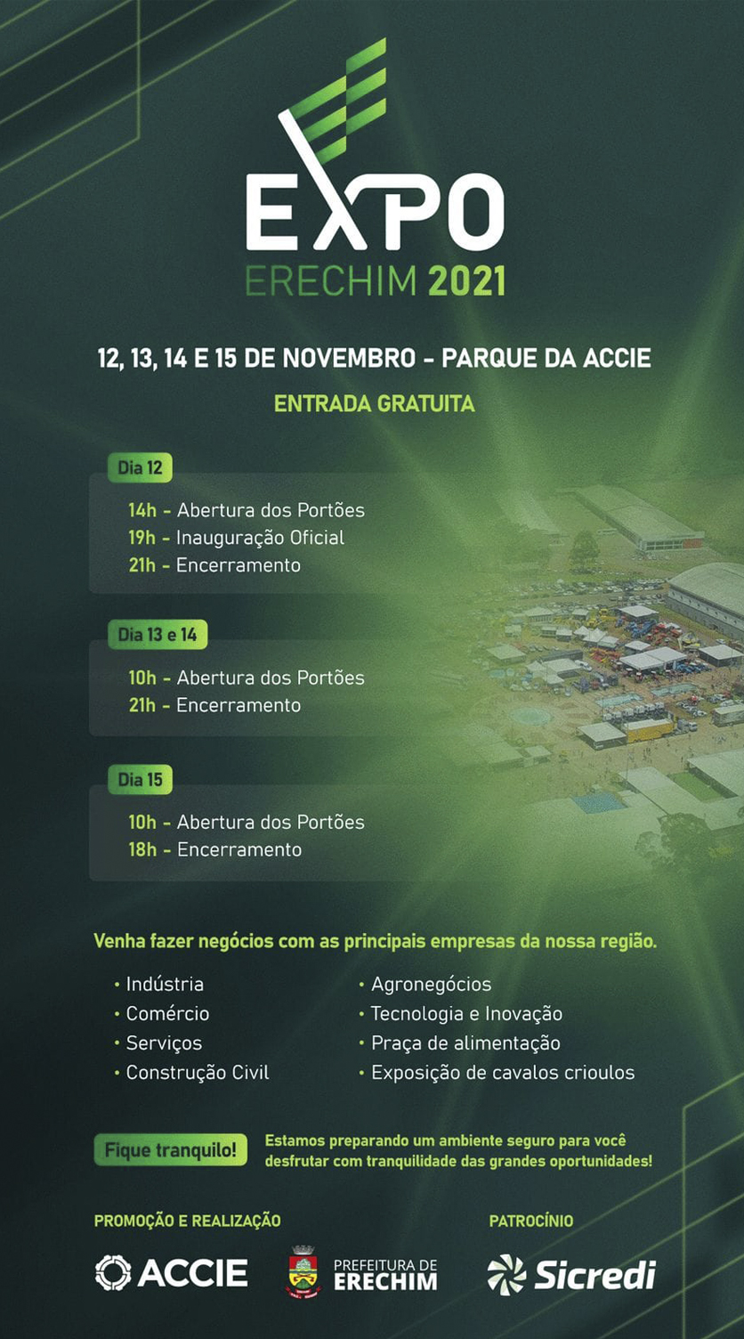 Você está visualizando atualmente EXPO ERECHIM 2021 SERÁ REALIZADA DE 12 A 15 DE NOVEMBRO