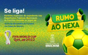 Leia mais sobre o artigo PREFEITURA DEFINE HORÁRIOS ESPECIAIS DURANTE OS JOGOS DO BRASIL NA COPA DO MUNDO