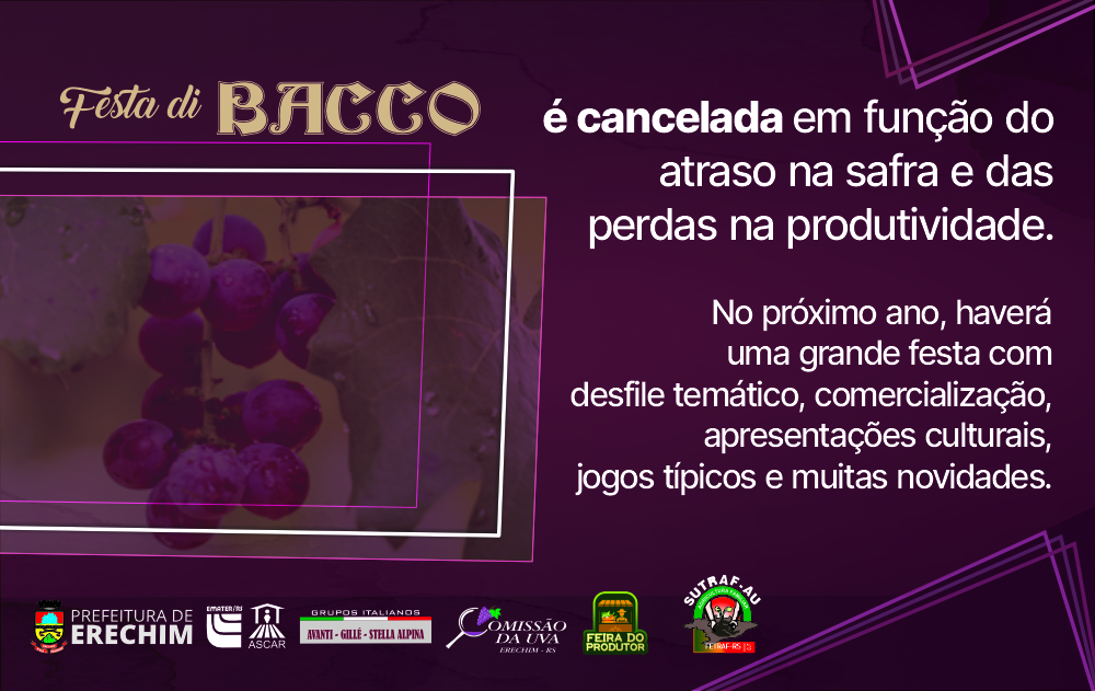 Você está visualizando atualmente Festa Di Bacco é cancelada em função do atraso na safra e das perdas na produtividade